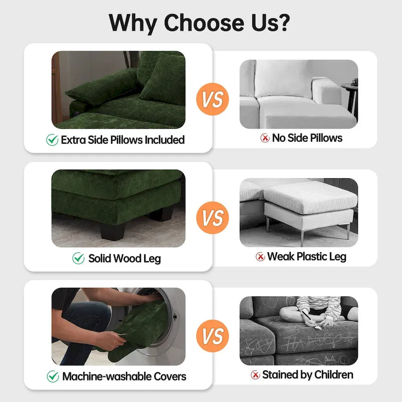 Übergroßes Ecksofa, modulares Sektionssofa mit umkehrbaren Ottomanen