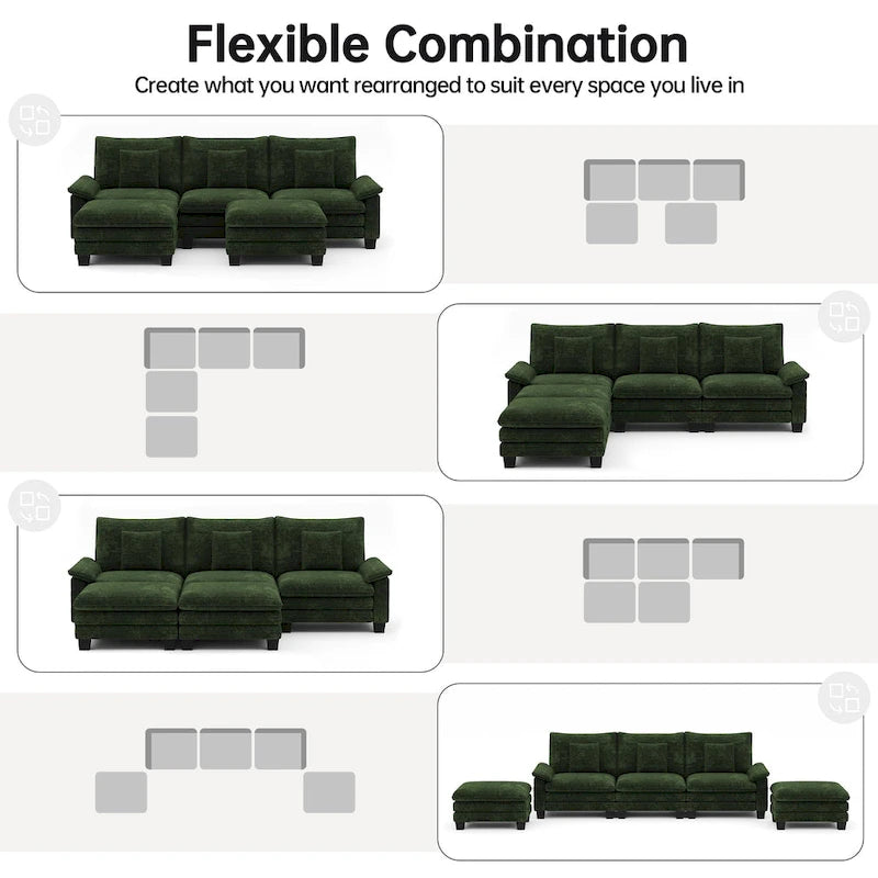 Übergroßes Ecksofa, modulares Sektionssofa mit umkehrbaren Ottomanen