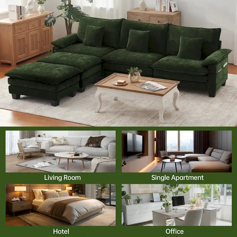 Übergroßes Ecksofa, modulares Sektionssofa mit umkehrbaren Ottomanen