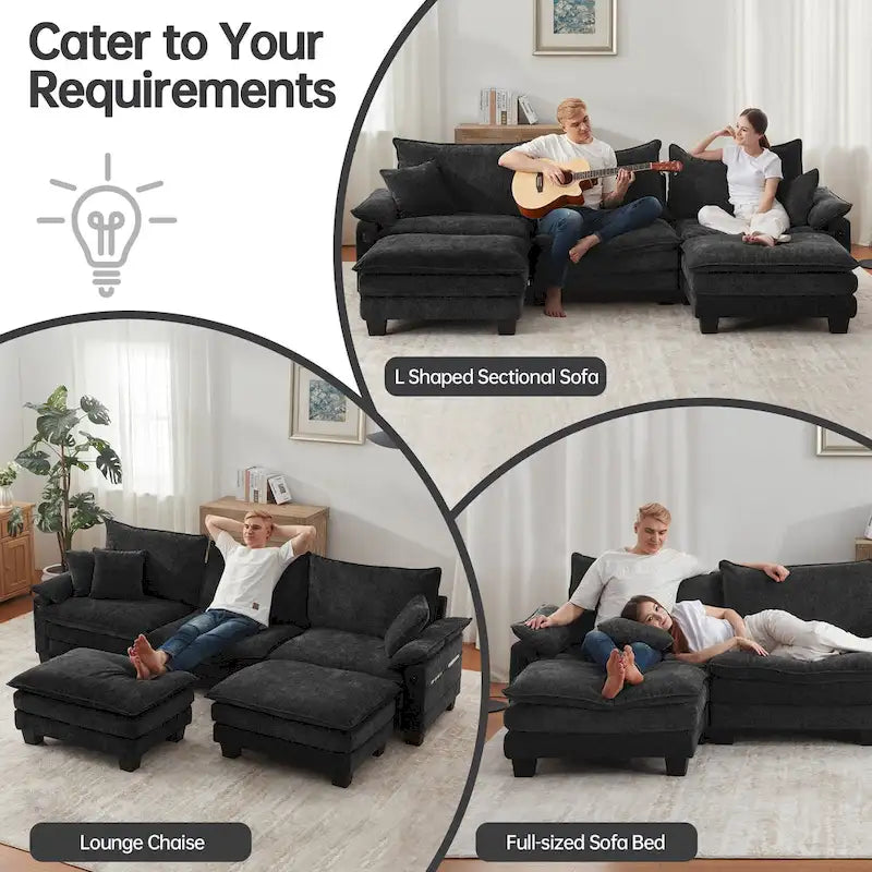 Übergroßes Ecksofa, modulares Sektionssofa mit umkehrbaren Ottomanen