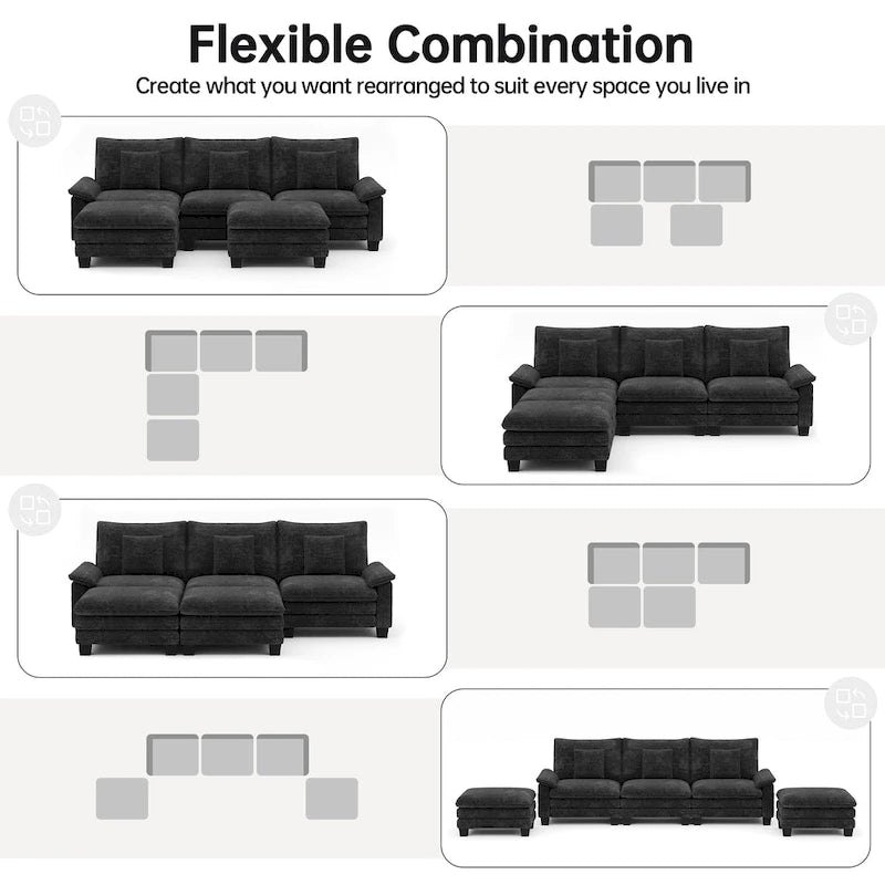 Übergroßes Ecksofa, modulares Sektionssofa mit umkehrbaren Ottomanen