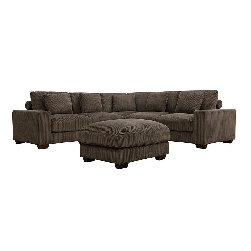 97 braunes L-förmiges Ecksofa mit Cordbezug und Ottomane