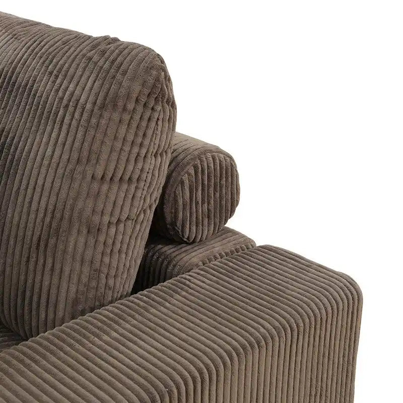 97 braunes L-förmiges Ecksofa mit Cordbezug und Ottomane