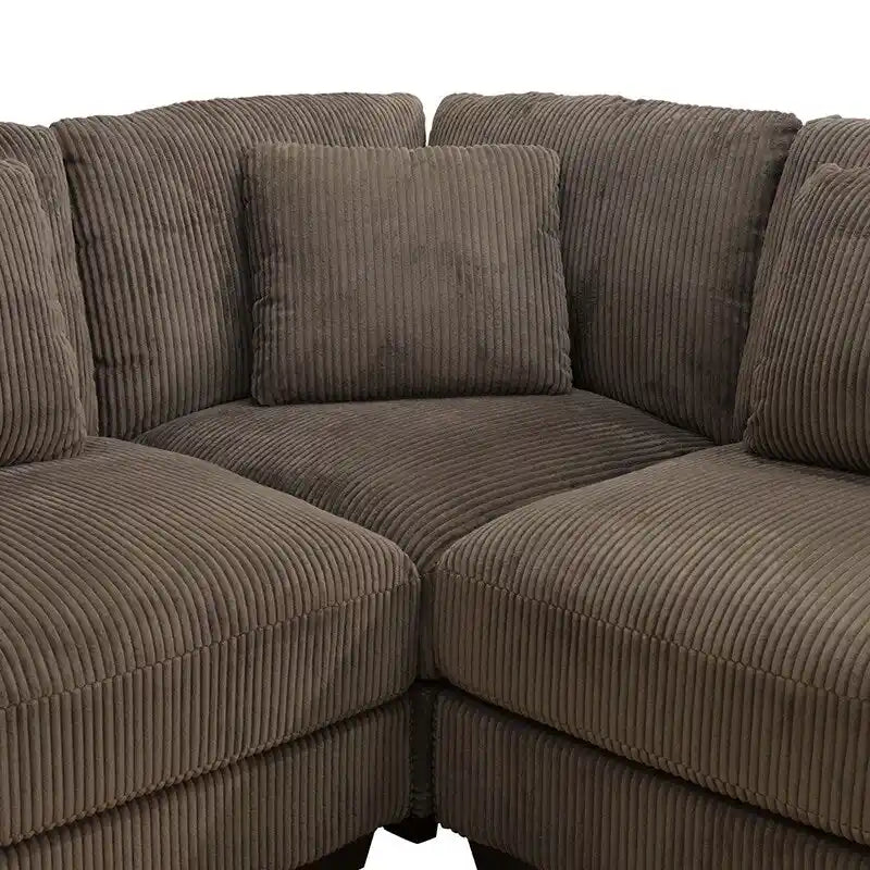 97 braunes L-förmiges Ecksofa mit Cordbezug und Ottomane