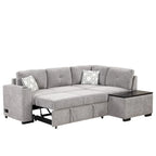 83,8 Zoll ausziehbares L-förmiges Schlafsofa mit Stauraum-Recamiere, USB-Anschlüssen, Steckdosen und Getränkehalter