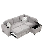 83,8 Zoll ausziehbares L-förmiges Schlafsofa mit Stauraum-Recamiere, USB-Anschlüssen, Steckdosen und Getränkehalter