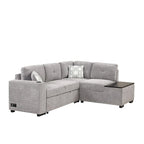 83,8 Zoll ausziehbares L-förmiges Schlafsofa mit Stauraum-Recamiere, USB-Anschlüssen, Steckdosen und Getränkehalter