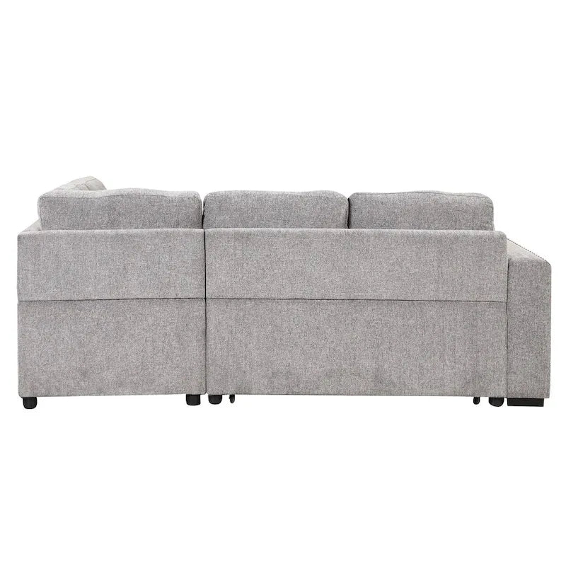 83,8 Zoll ausziehbares L-förmiges Schlafsofa mit Stauraum-Recamiere, USB-Anschlüssen, Steckdosen und Getränkehalter