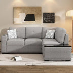 83,8 Zoll ausziehbares L-förmiges Schlafsofa mit Stauraum-Recamiere, USB-Anschlüssen, Steckdosen und Getränkehalter