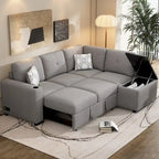83,8 Zoll ausziehbares L-förmiges Schlafsofa mit Stauraum-Recamiere, USB-Anschlüssen, Steckdosen und Getränkehalter