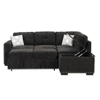83,8 Zoll ausziehbares L-förmiges Schlafsofa mit Stauraum-Recamiere, USB-Anschlüssen, Steckdosen und Getränkehalter