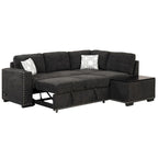 83,8 Zoll ausziehbares L-förmiges Schlafsofa mit Stauraum-Recamiere, USB-Anschlüssen, Steckdosen und Getränkehalter