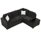 83,8 Zoll ausziehbares L-förmiges Schlafsofa mit Stauraum-Recamiere, USB-Anschlüssen, Steckdosen und Getränkehalter