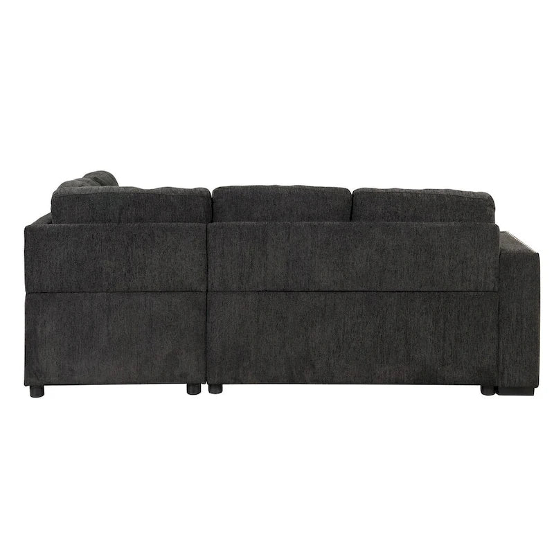 83,8 Zoll ausziehbares L-förmiges Schlafsofa mit Stauraum-Recamiere, USB-Anschlüssen, Steckdosen und Getränkehalter