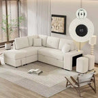 Schnittsofa mit Ausziehfunktion und Stauraum-Ottomane, umwandelbares Schlafsofa für das Wohnzimmer