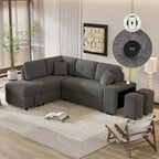 Schnittsofa mit Ausziehfunktion und Stauraum-Ottomane, umwandelbares Schlafsofa für das Wohnzimmer