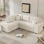 Schnittsofa mit Ausziehfunktion und Stauraum-Ottomane, umwandelbares Schlafsofa für das Wohnzimmer