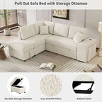 Schnittsofa mit Ausziehfunktion und Stauraum-Ottomane, umwandelbares Schlafsofa für das Wohnzimmer