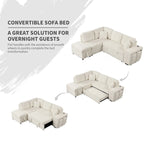 Schnittsofa mit Ausziehfunktion und Stauraum-Ottomane, umwandelbares Schlafsofa für das Wohnzimmer