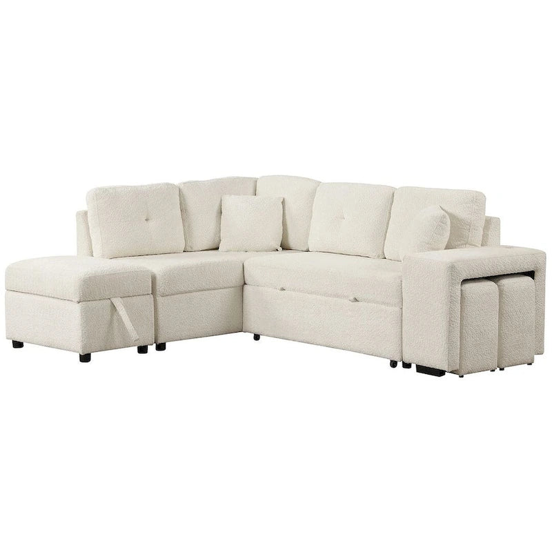 Schnittsofa mit Ausziehfunktion und Stauraum-Ottomane, umwandelbares Schlafsofa für das Wohnzimmer