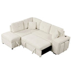 Schnittsofa mit Ausziehfunktion und Stauraum-Ottomane, umwandelbares Schlafsofa für das Wohnzimmer