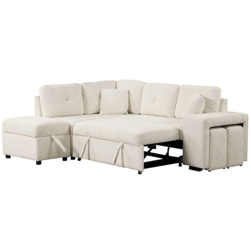 Schnittsofa mit Ausziehfunktion und Stauraum-Ottomane, umwandelbares Schlafsofa für das Wohnzimmer