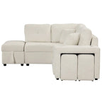 Schnittsofa mit Ausziehfunktion und Stauraum-Ottomane, umwandelbares Schlafsofa für das Wohnzimmer