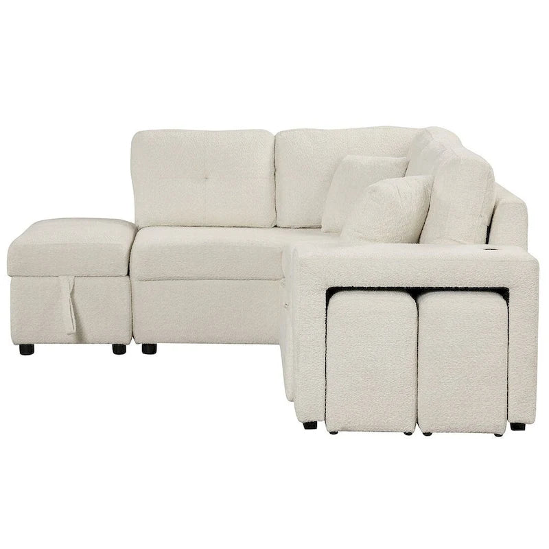 Schnittsofa mit Ausziehfunktion und Stauraum-Ottomane, umwandelbares Schlafsofa für das Wohnzimmer
