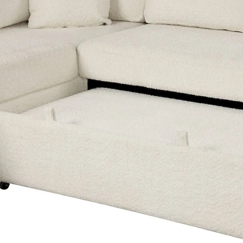 Schnittsofa mit Ausziehfunktion und Stauraum-Ottomane, umwandelbares Schlafsofa für das Wohnzimmer