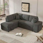 Schnittsofa mit Ausziehfunktion und Stauraum-Ottomane, umwandelbares Schlafsofa für das Wohnzimmer