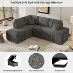 Schnittsofa mit Ausziehfunktion und Stauraum-Ottomane, umwandelbares Schlafsofa für das Wohnzimmer