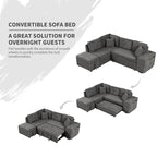 Schnittsofa mit Ausziehfunktion und Stauraum-Ottomane, umwandelbares Schlafsofa für das Wohnzimmer
