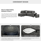 Schnittsofa mit Ausziehfunktion und Stauraum-Ottomane, umwandelbares Schlafsofa für das Wohnzimmer