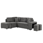 Schnittsofa mit Ausziehfunktion und Stauraum-Ottomane, umwandelbares Schlafsofa für das Wohnzimmer
