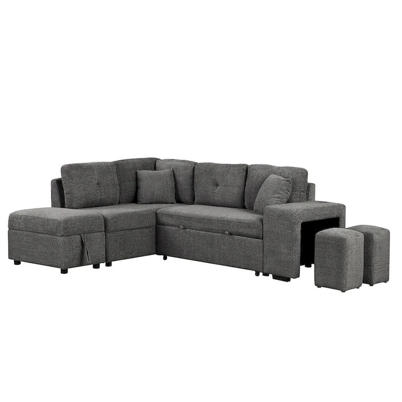 Schnittsofa mit Ausziehfunktion und Stauraum-Ottomane, umwandelbares Schlafsofa für das Wohnzimmer