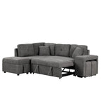 Schnittsofa mit Ausziehfunktion und Stauraum-Ottomane, umwandelbares Schlafsofa für das Wohnzimmer