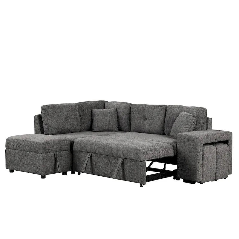 Schnittsofa mit Ausziehfunktion und Stauraum-Ottomane, umwandelbares Schlafsofa für das Wohnzimmer