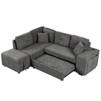 Schnittsofa mit Ausziehfunktion und Stauraum-Ottomane, umwandelbares Schlafsofa für das Wohnzimmer