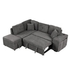 Schnittsofa mit Ausziehfunktion und Stauraum-Ottomane, umwandelbares Schlafsofa für das Wohnzimmer