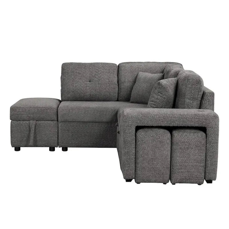 Schnittsofa mit Ausziehfunktion und Stauraum-Ottomane, umwandelbares Schlafsofa für das Wohnzimmer