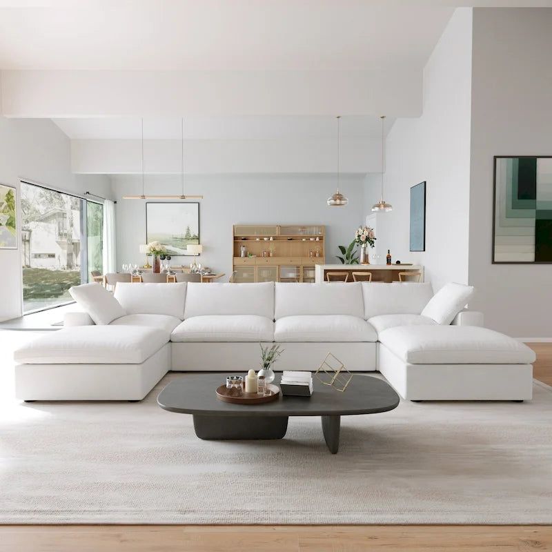 Cloud Modulares Sektionssofa mit 2 Aufbewahrungshocker, 157 Daunen-Polsterung, bequemes U-förmiges Sofa für das Wohnzimmer