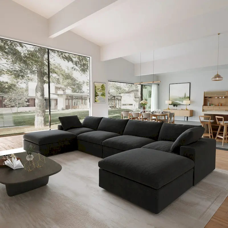 Cloud Modulares Sektionssofa mit 2 Aufbewahrungshocker, 157 Daunen-Polsterung, bequemes U-förmiges Sofa für das Wohnzimmer