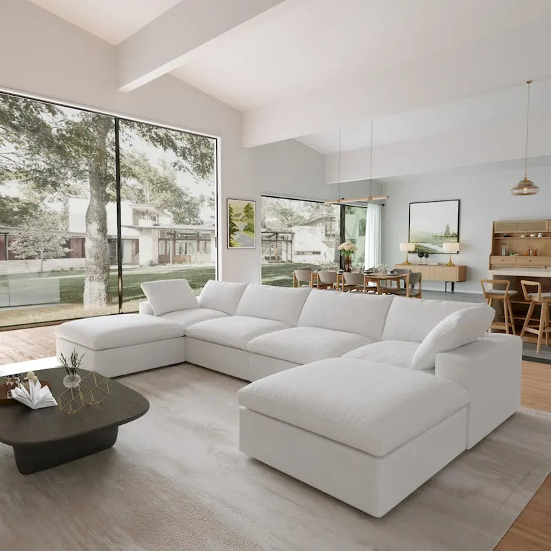 Cloud Modulares Sektionssofa mit 2 Aufbewahrungshocker, 157 Daunen-Polsterung, bequemes U-förmiges Sofa für das Wohnzimmer