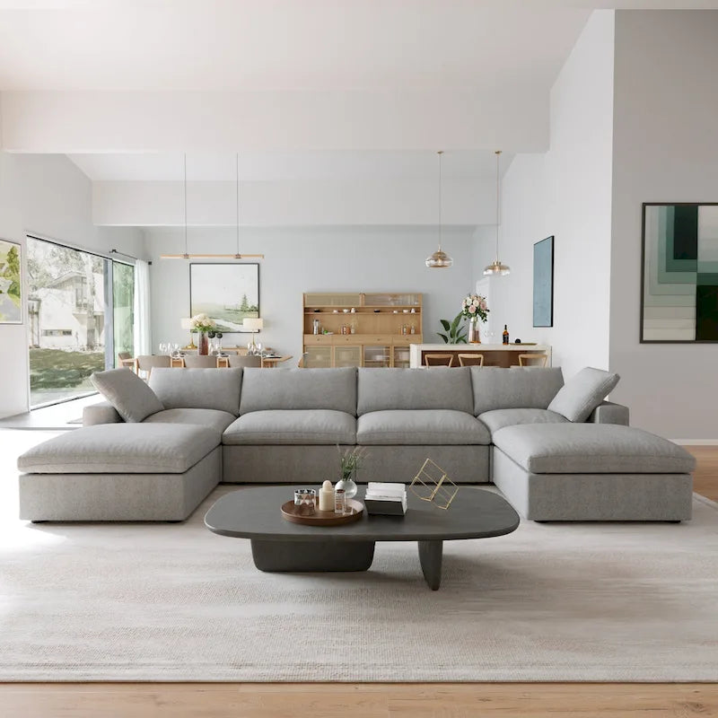 Cloud Modulares Sektionssofa mit 2 Aufbewahrungshocker, 157 Daunen-Polsterung, bequemes U-förmiges Sofa für das Wohnzimmer