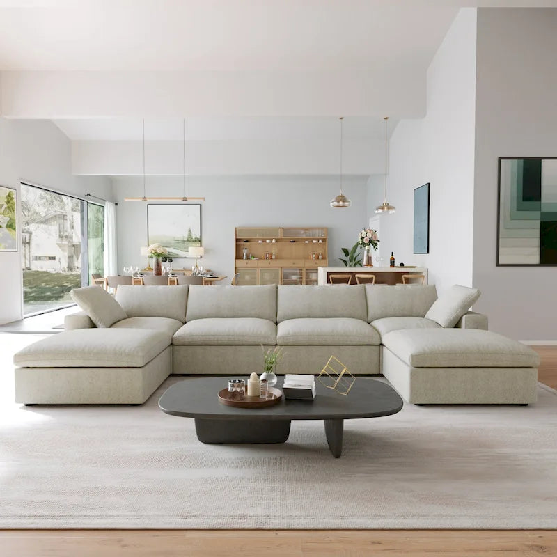 Cloud Modulares Sektionssofa mit 2 Aufbewahrungshocker, 157 Daunen-Polsterung, bequemes U-förmiges Sofa für das Wohnzimmer
