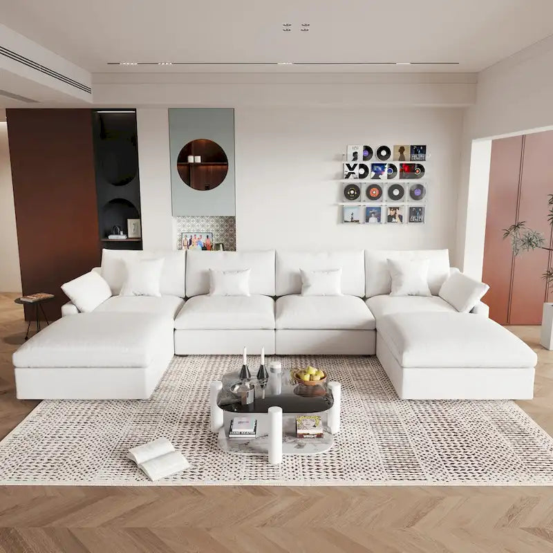 Cloud Modulares Sektionssofa mit 2 Aufbewahrungshocker, 157 Daunen-Polsterung, bequemes U-förmiges Sofa für das Wohnzimmer