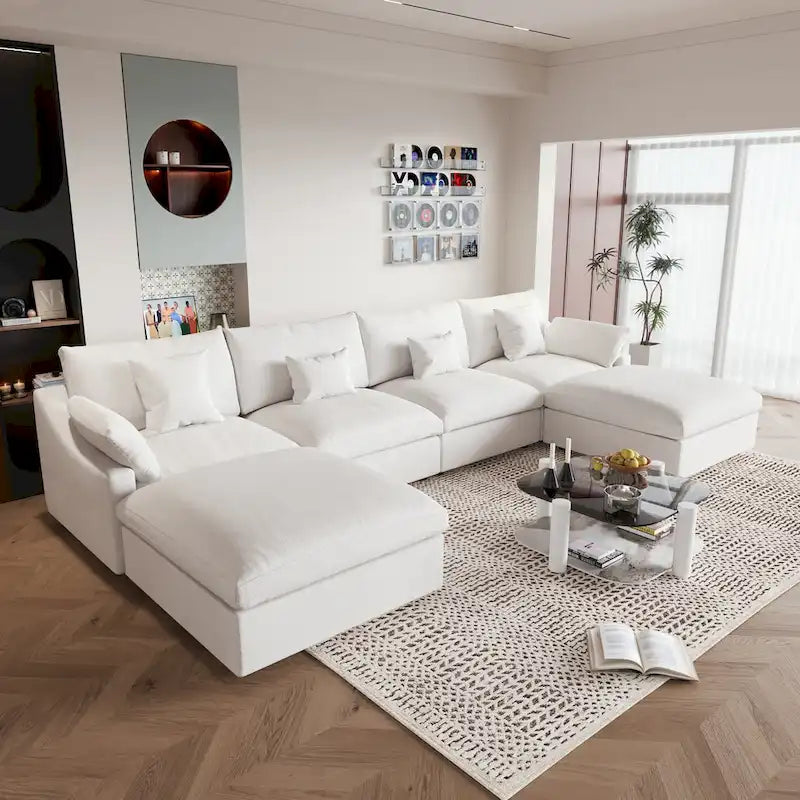 Cloud Modulares Sektionssofa mit 2 Aufbewahrungshocker, 157 Daunen-Polsterung, bequemes U-förmiges Sofa für das Wohnzimmer