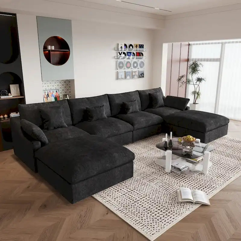 Cloud Modulares Sektionssofa mit 2 Aufbewahrungshocker, 157 Daunen-Polsterung, bequemes U-förmiges Sofa für das Wohnzimmer