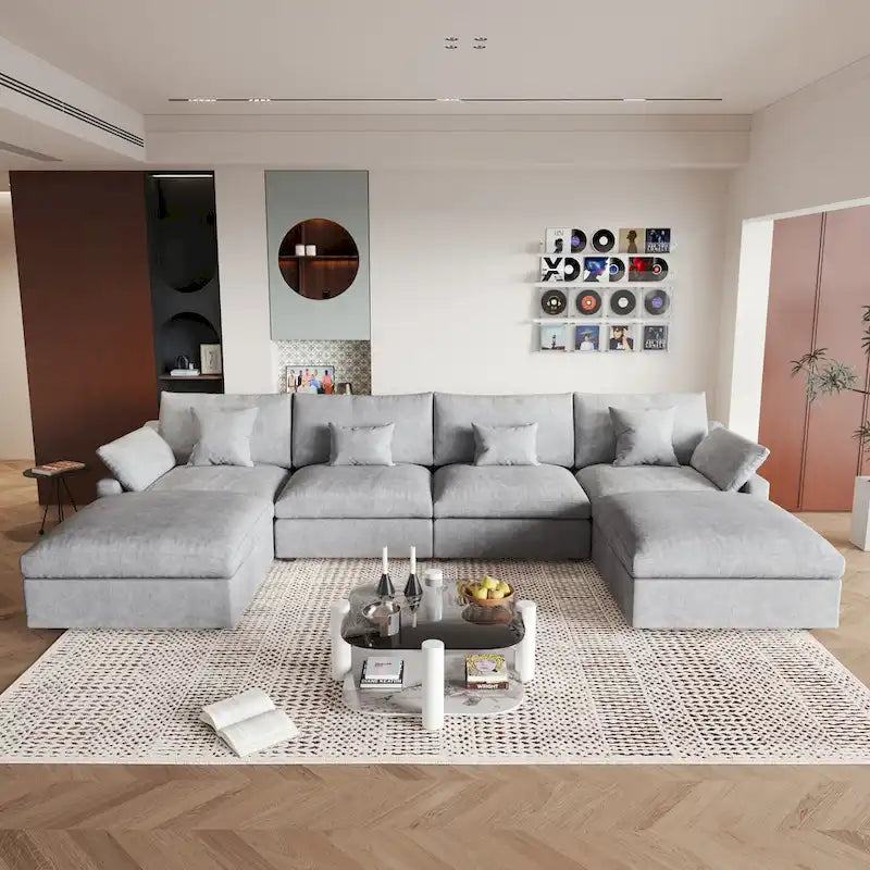 Cloud Modulares Sektionssofa mit 2 Aufbewahrungshocker, 157 Daunen-Polsterung, bequemes U-förmiges Sofa für das Wohnzimmer