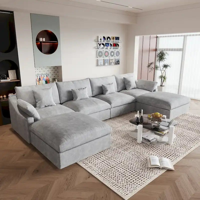 Cloud Modulares Sektionssofa mit 2 Aufbewahrungshocker, 157 Daunen-Polsterung, bequemes U-förmiges Sofa für das Wohnzimmer
